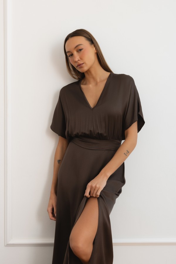 Athena Satin Dress Brown