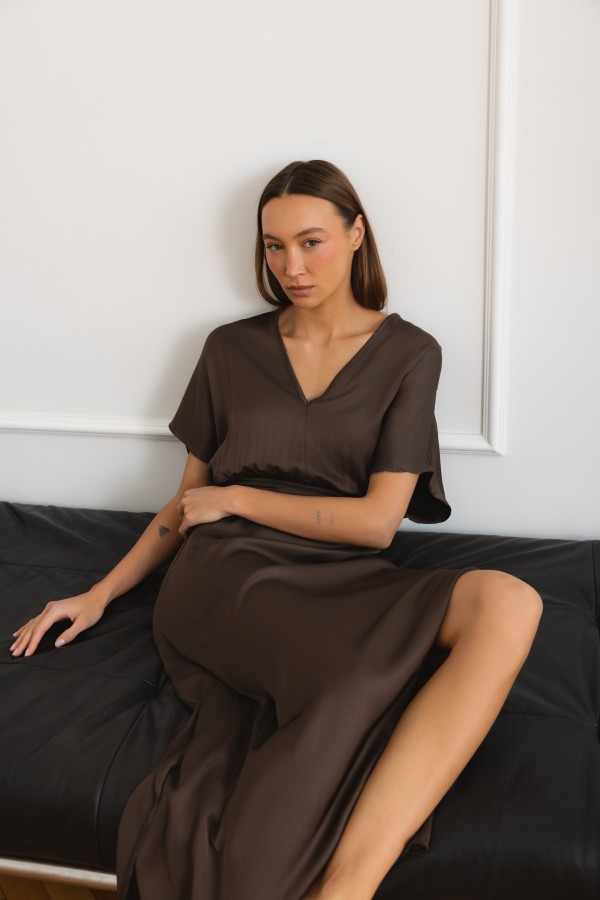 Athena Satin Dress Brown