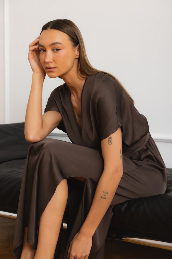 Athena Satin Dress Brown