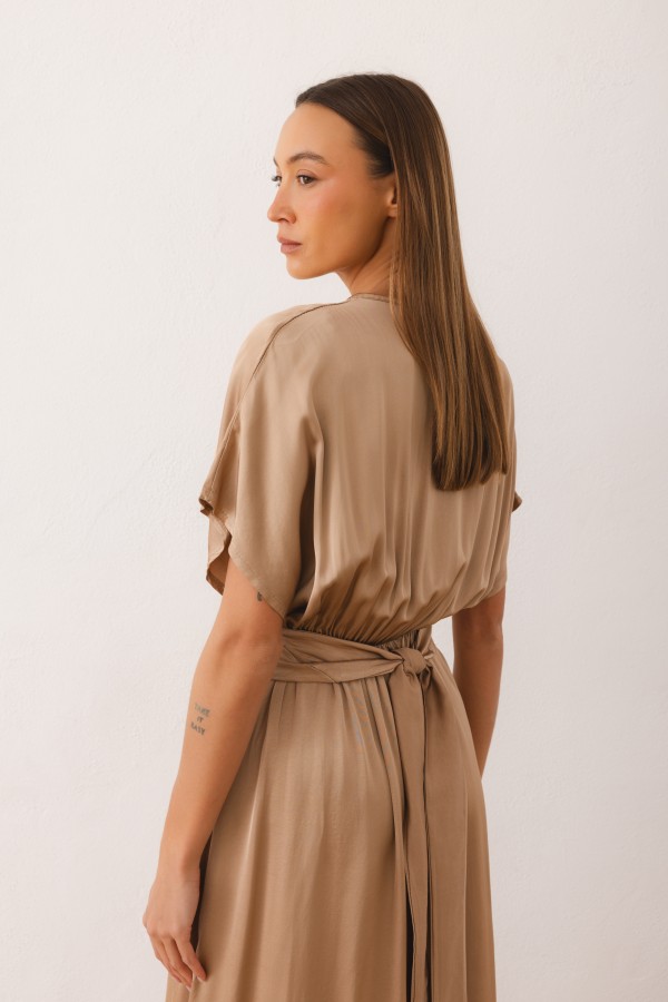 Athena Satin Dress Beige