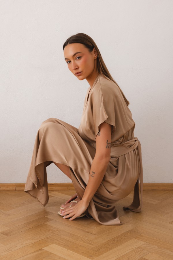 Athena Satin Dress Beige