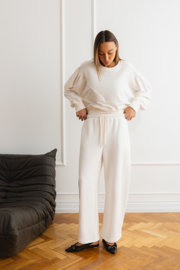 Eleonora Spodnie Bawełniane Wide Leg Białe