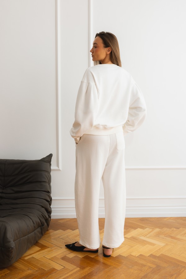 Eleonora Spodnie Bawełniane Wide Leg Białe