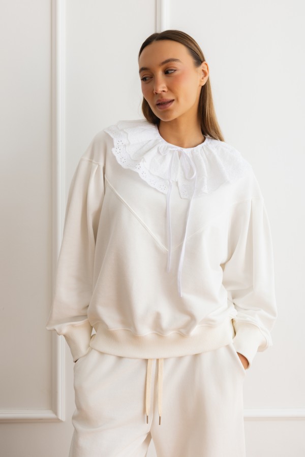 Eleonora Spodnie Bawełniane Wide Leg Białe