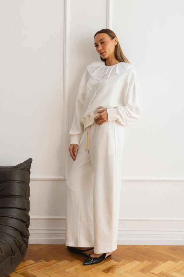 Eleonora Spodnie Bawełniane Wide Leg Białe