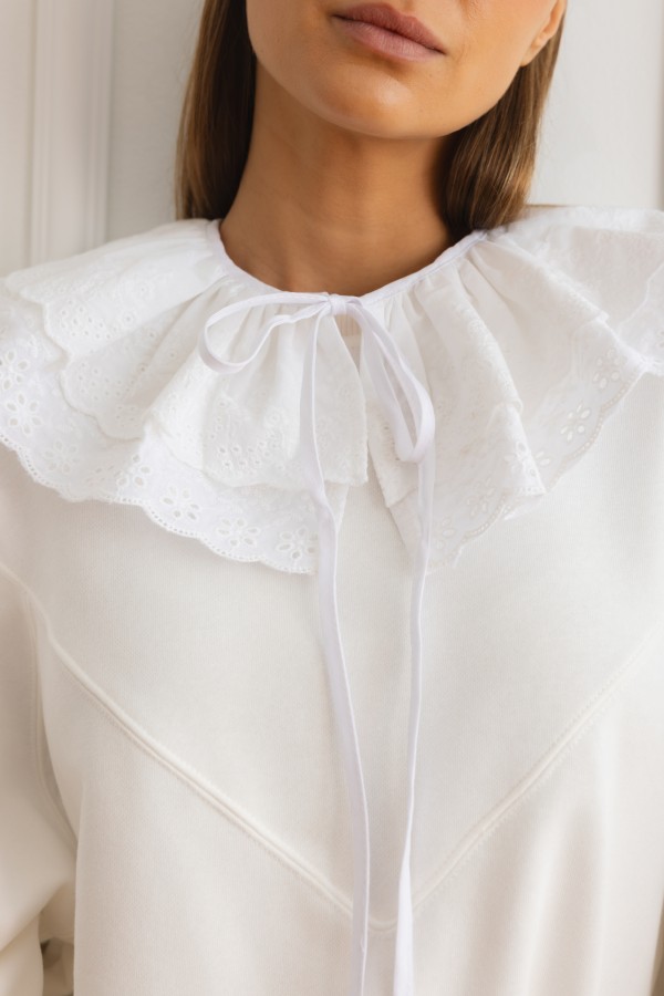 Eleonora Ruffle-Collar Sweatshirt White
