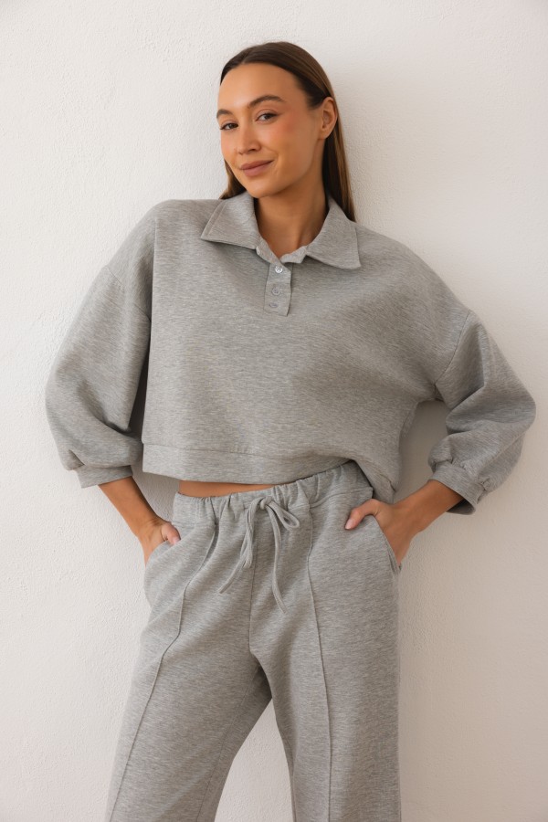 Caspian Spodnie Dresowe Wide Leg Szary
