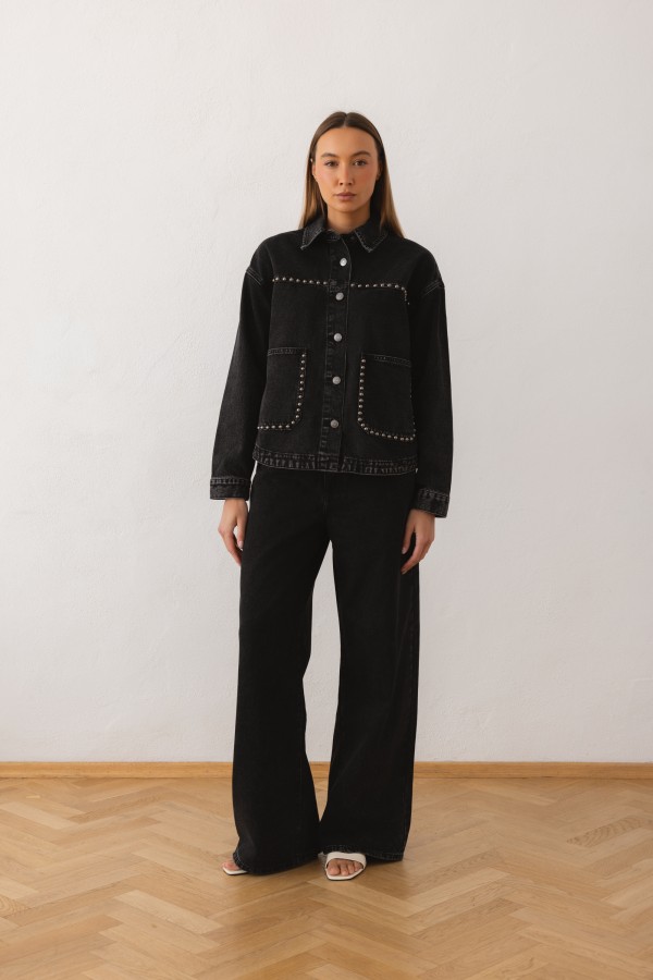 W3587 Spodnie Jeans Wild Leg Black