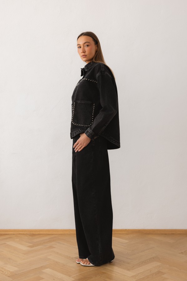 W3587 Spodnie Jeans Wild Leg Black