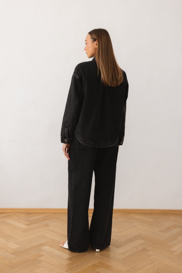 W3587 Spodnie Jeans Wild Leg Black
