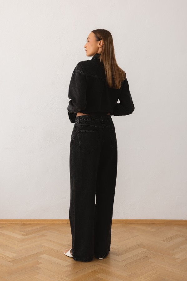 W3587 Spodnie Jeans Wild Leg Black