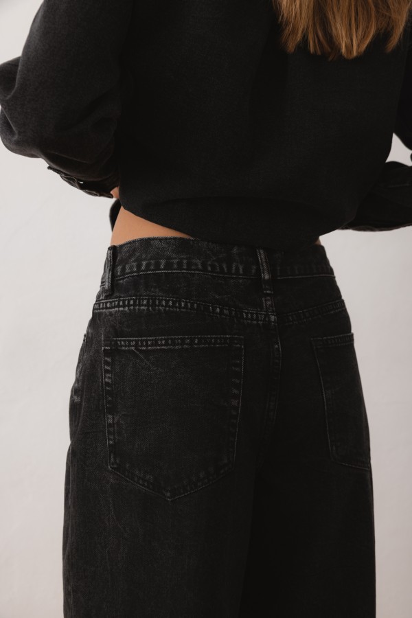 W3587 Spodnie Jeans Wild Leg Black