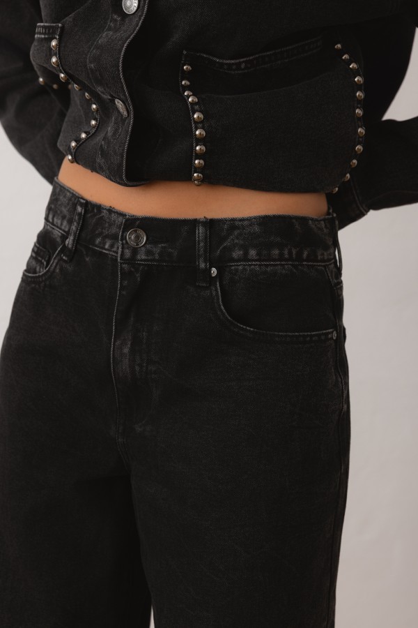 W3587 Spodnie Jeans Wild Leg Black