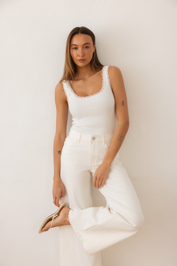 W3902 Spodnie Jeansowe Wide Leg White