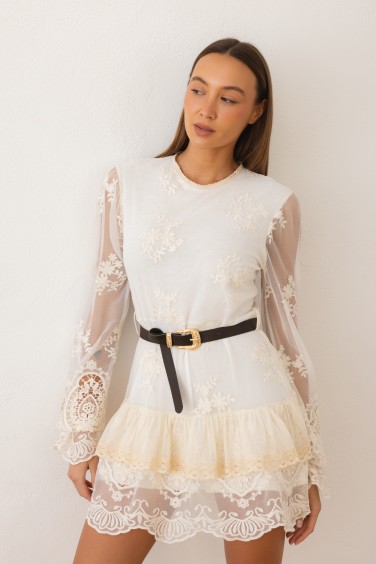 Xenia Dress Embroidered Cream