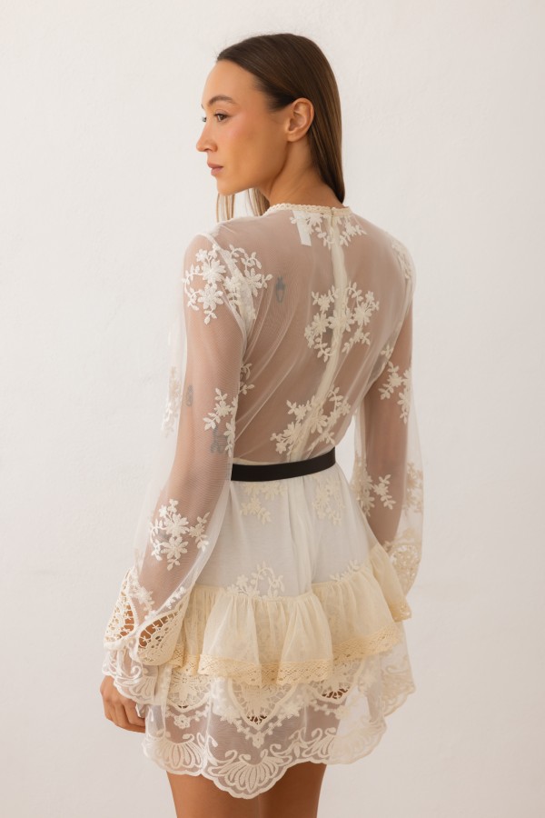 Xenia Dress Embroidered Cream