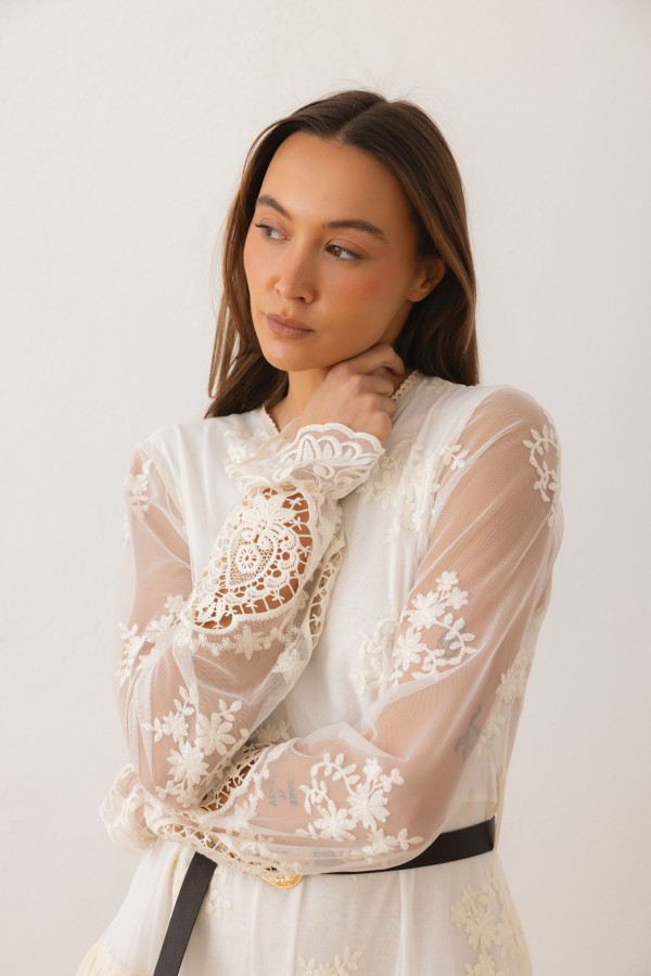Xenia Dress Embroidered Cream