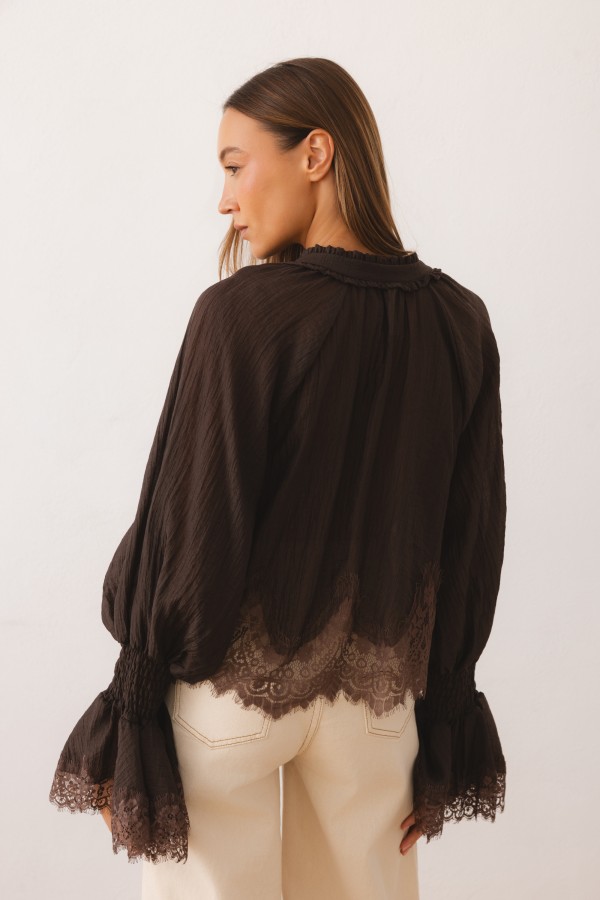 Beatrice Blouse Lace Brown
