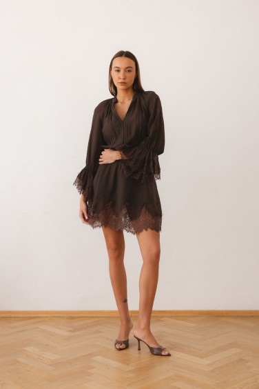 Delfina Dress with Lace Brown