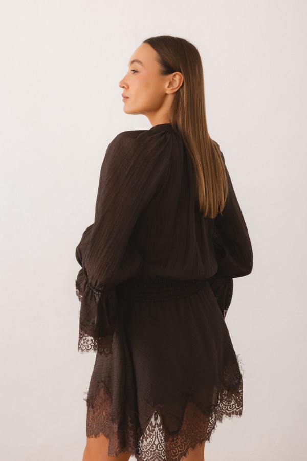 Delfina Dress with Lace Brown