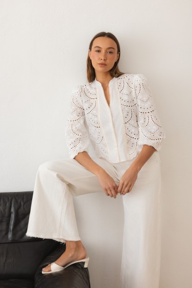 Elodie Shirt Embroidered White