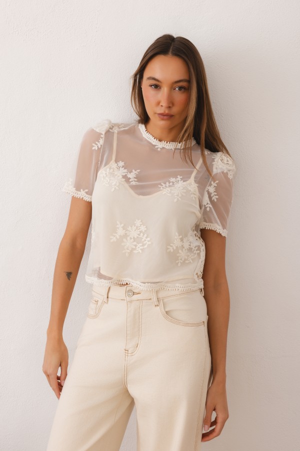 Valentina Embroidered Blouse Cream