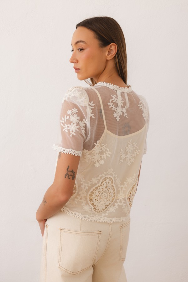 Valentina Embroidered Blouse Cream