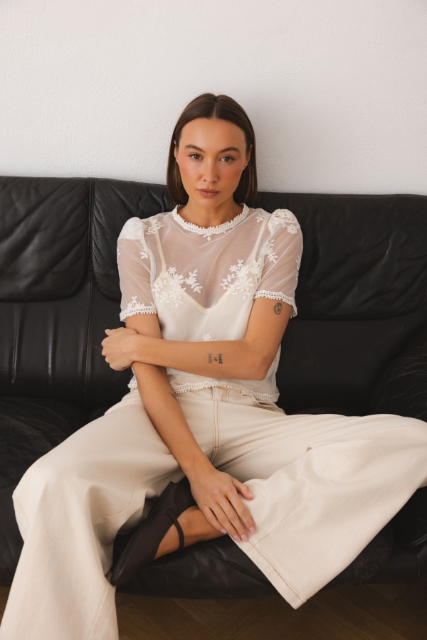 Valentina Embroidered Blouse Cream