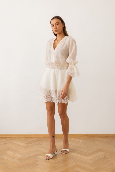 Delfina Dress with Lace Ecru