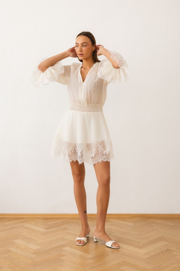 Delfina Dress with Lace Ecru