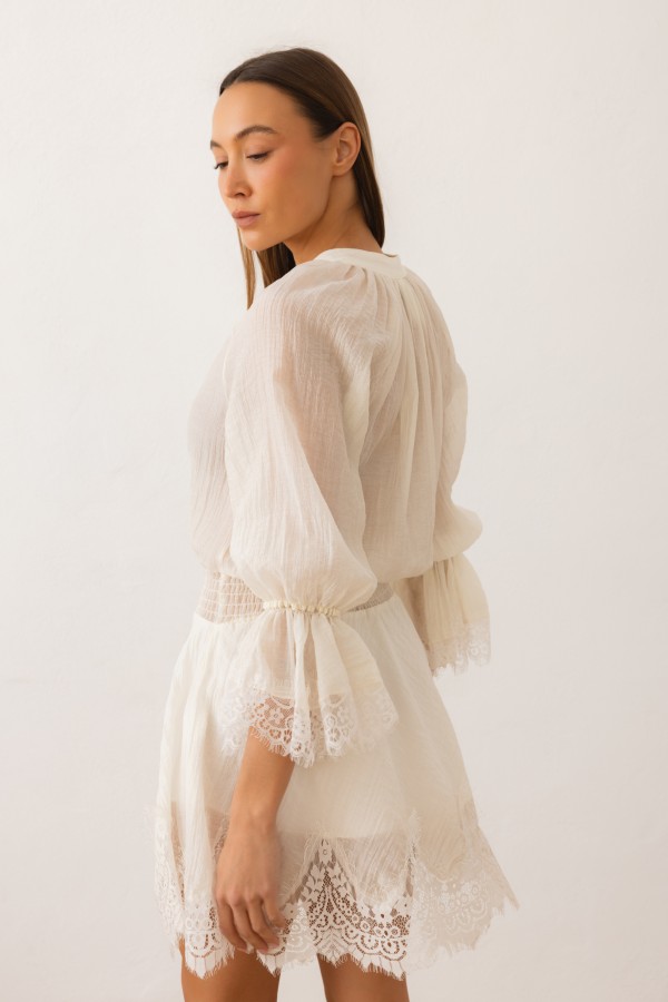 Delfina Dress with Lace Ecru