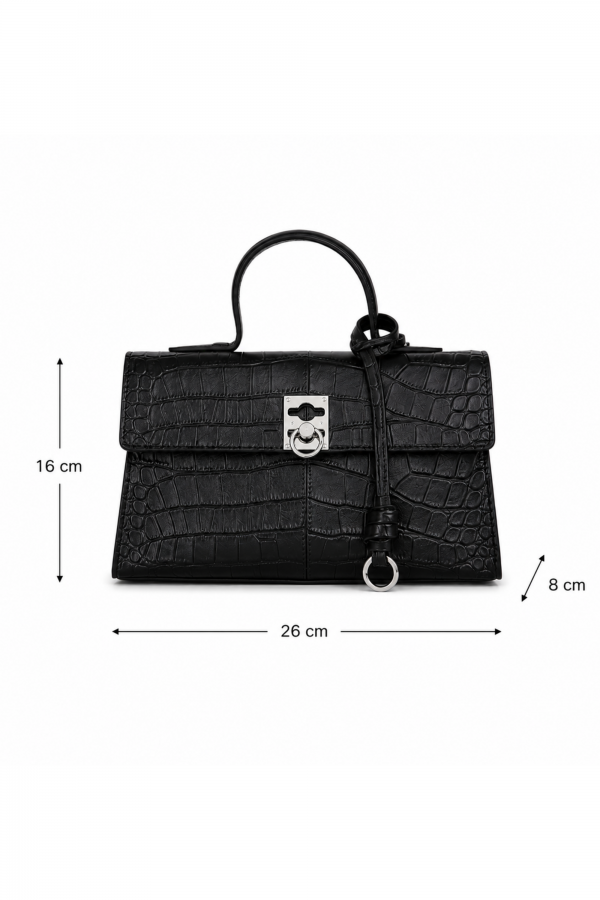Embossed Leather Bag with Metal Clasp Brown