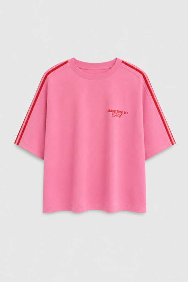 Chilli T-shirt Z Lampasami Róż