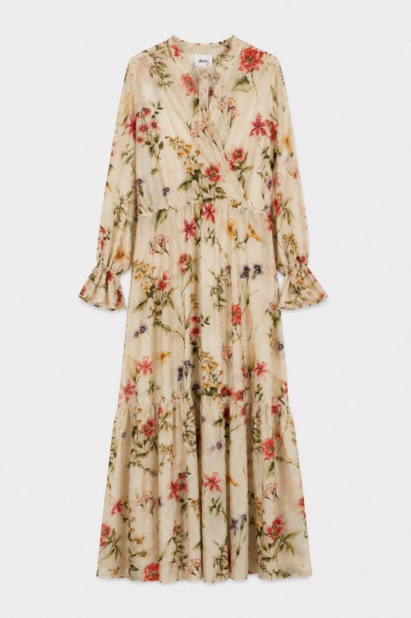 Giovanna Floral Ruffle Dress Beige