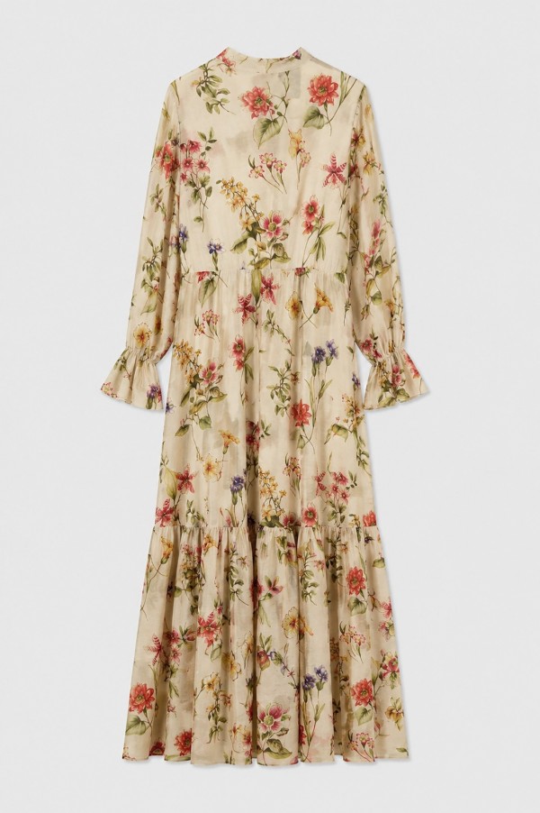 Giovanna Floral Ruffle Dress Beige