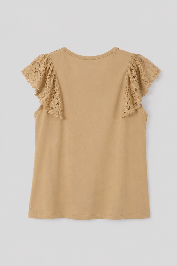 Mila Cotton Top with Lace Beige