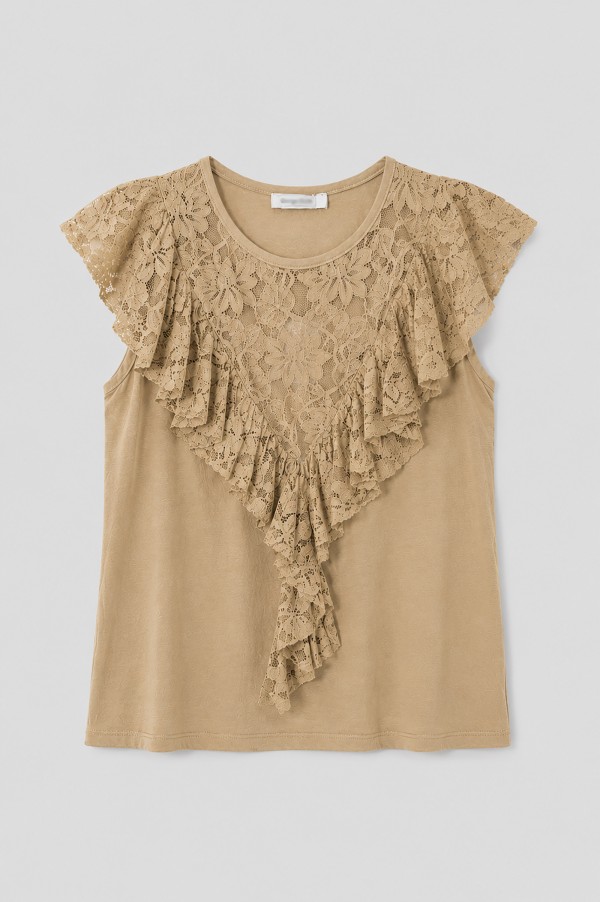 Mila Cotton Top with Lace Beige