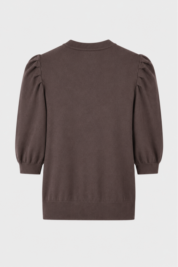 Gianna Blouse Knitted with Puff Sleeves Brown