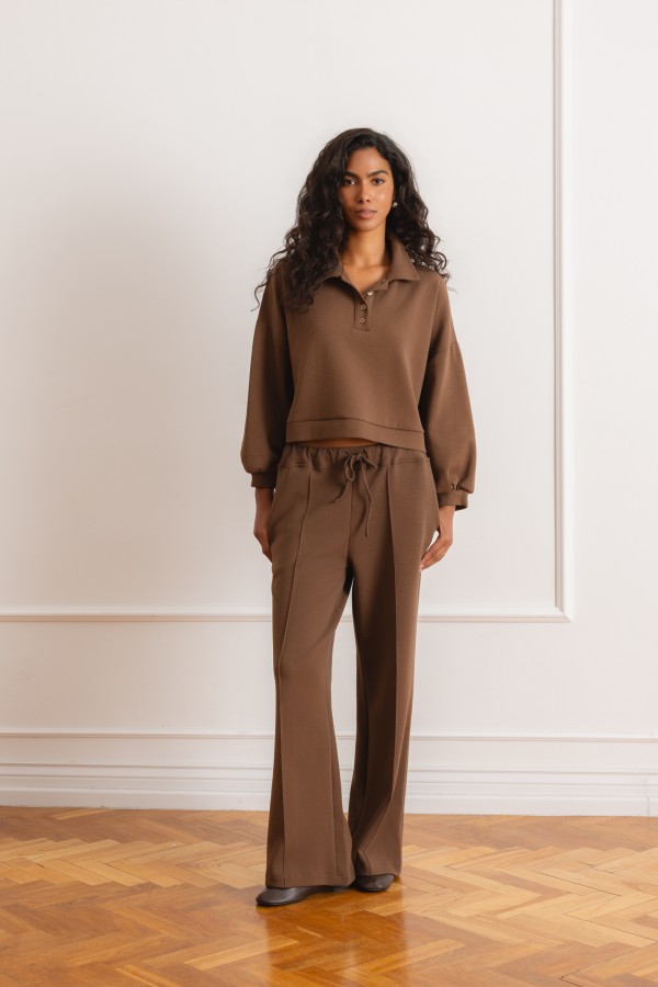 Caspian Spodnie Dresowe Wide Leg Brąz