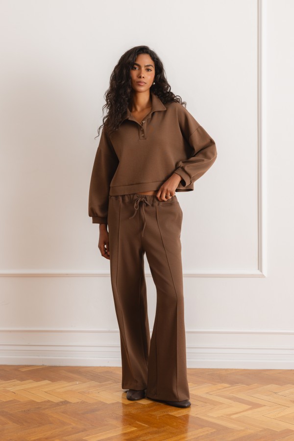Caspian Spodnie Dresowe Wide Leg Brąz
