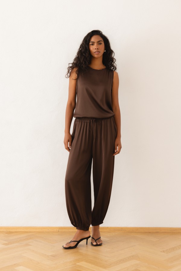 9527 Trousers Satin Brown