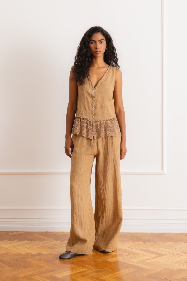 Rumi Spodnie Lniane Camel