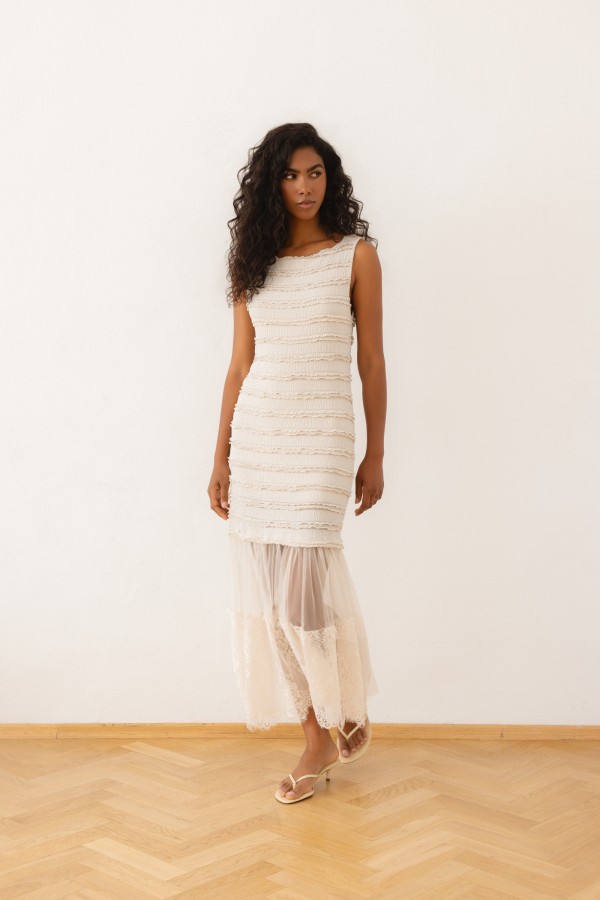 Emanuella Dress With Lace Beige