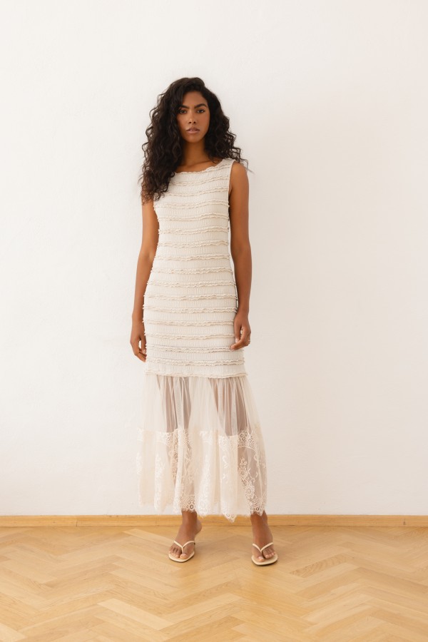 Emanuella Dress With Lace Beige