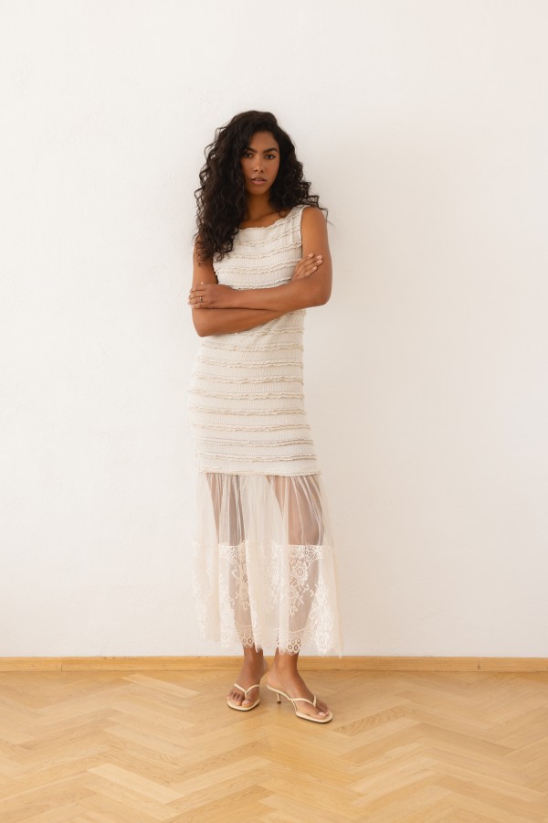 Emanuella Dress With Lace Beige