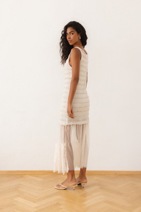 Emanuella Dress With Lace Beige