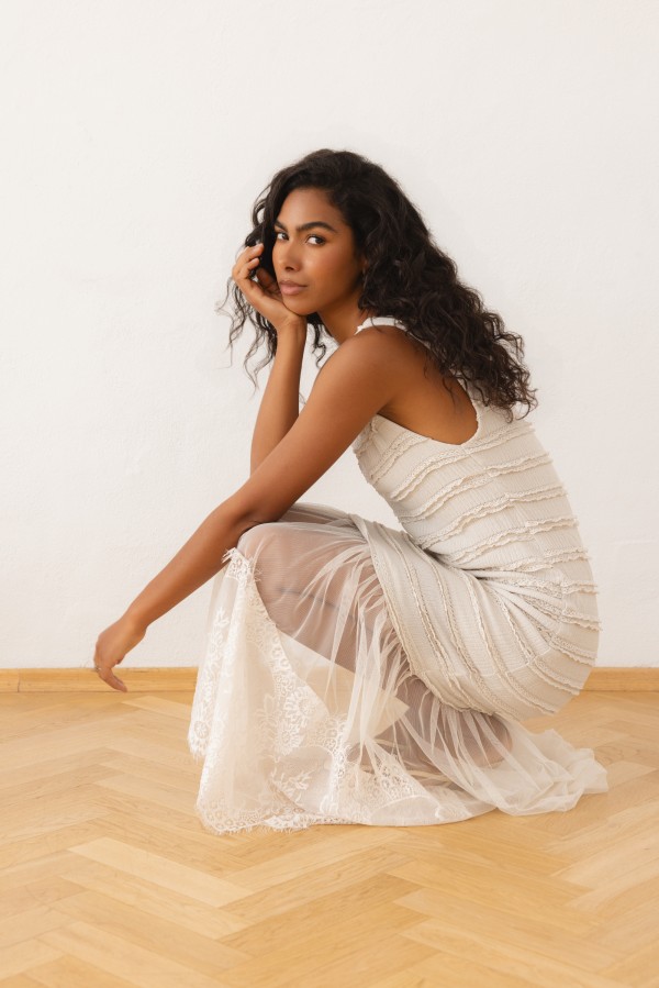 Emanuella Dress With Lace Beige