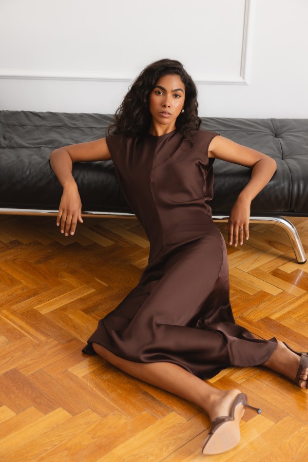 Natasza Dress Satin Brown
