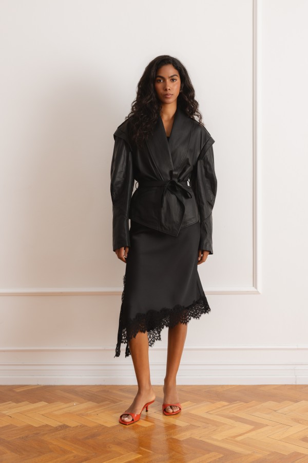 Lia Satin Skirt with Lace Black