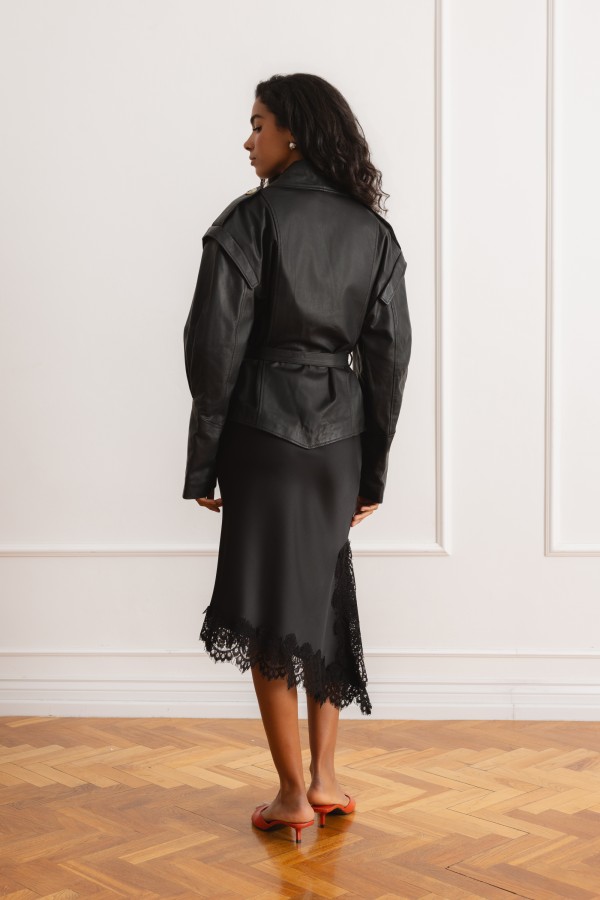 Lia Satin Skirt with Lace Black